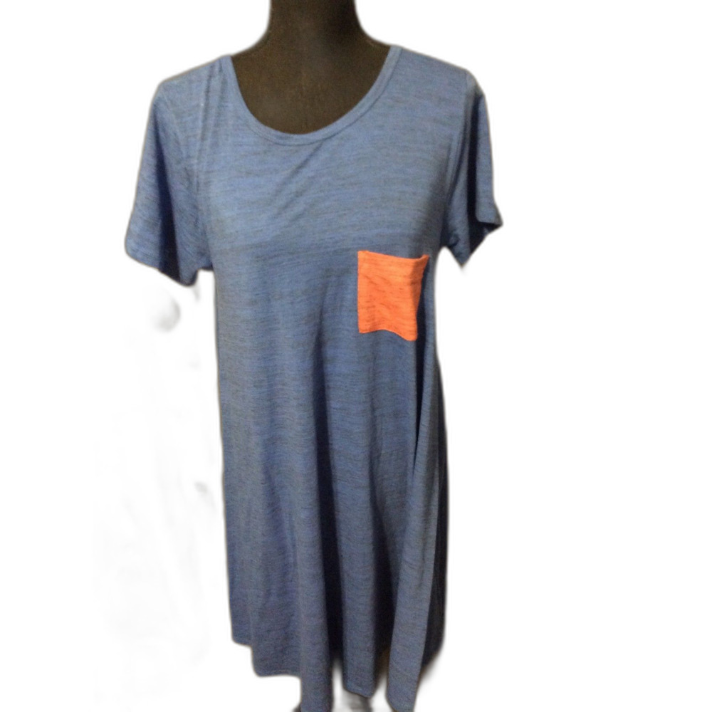 New NWT Tee Shirt Dress Pocket LuLaRoe Carly Medium Blue Short Sleeve